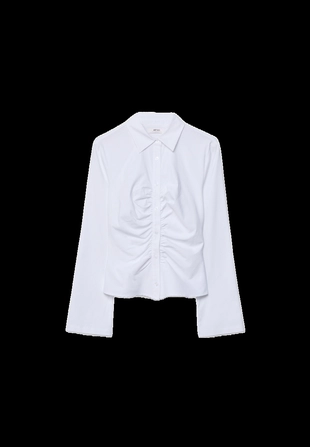 Однотонная рубашка со сборками- Заказать в России