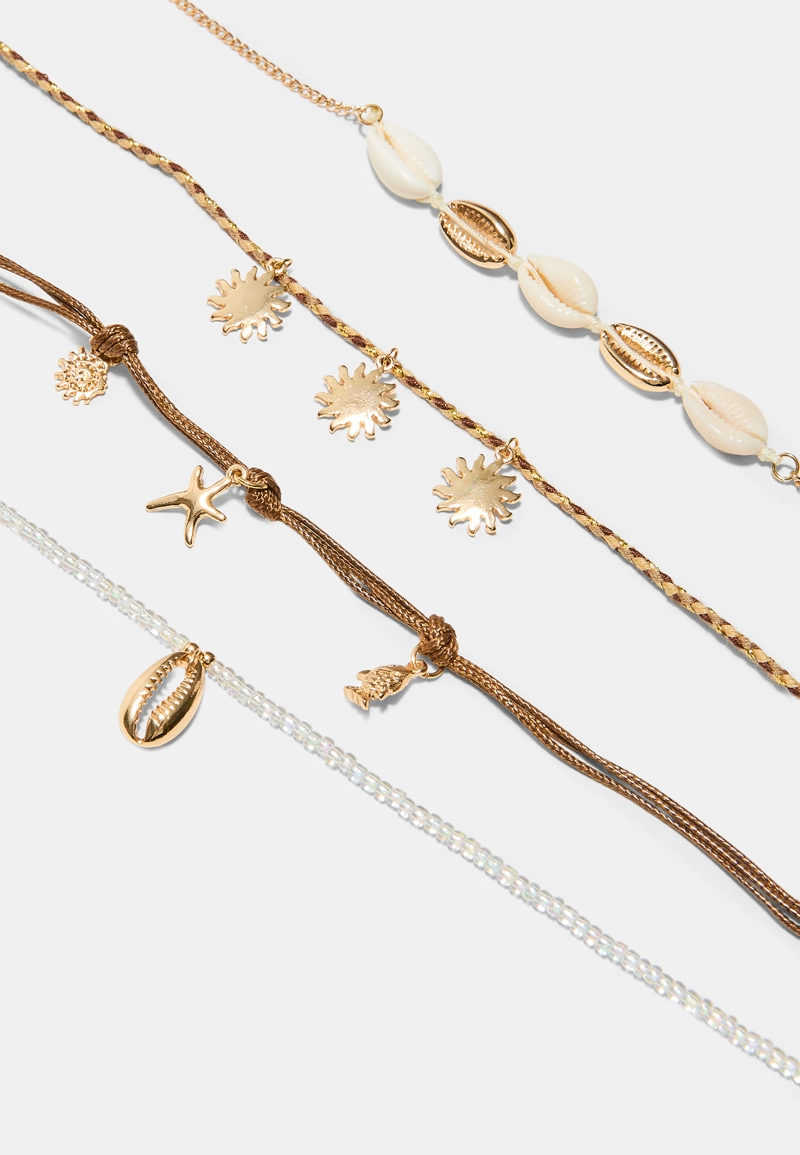 Набор из 4 браслетов на ногу с подвесками