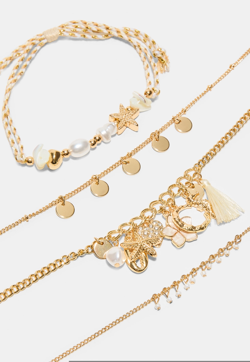 Набор из 4 браслетов на ногу с подвесками