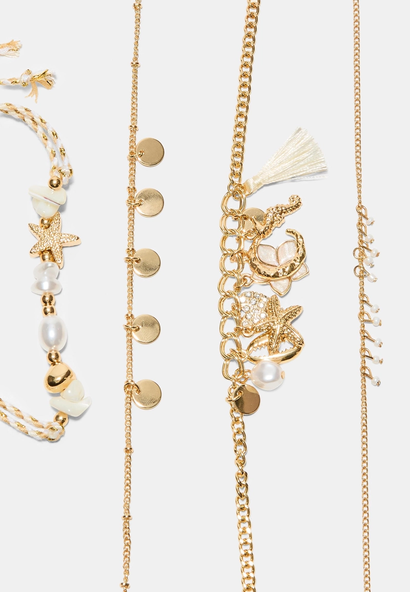 Набор из 4 браслетов на ногу с подвесками