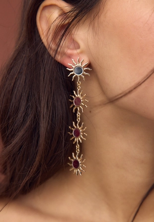 Длинные серьги-солнце с зеркальным эффектом- Заказать в России