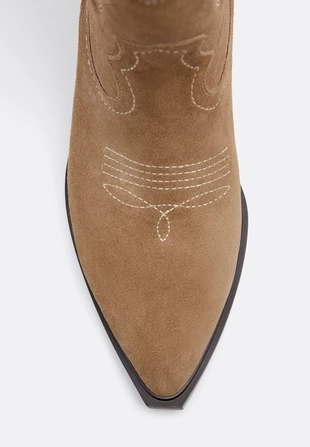 Кожаные сапоги на каблуке в ковбойском стиле- Заказать в России