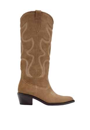 Кожаные сапоги на каблуке в ковбойском стиле- Заказать в России