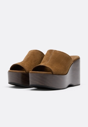 Open leather platform wedges- Заказать в России