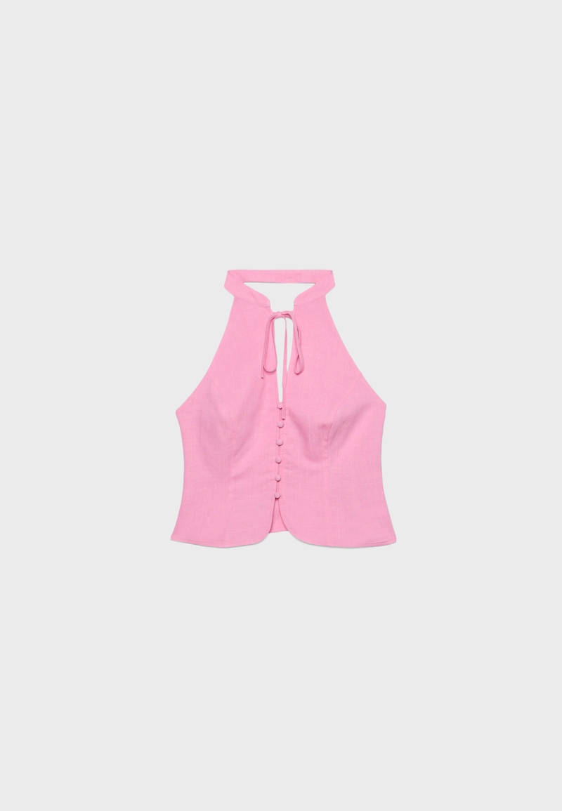 Топ ципао с горловиной халтер и пуговицами