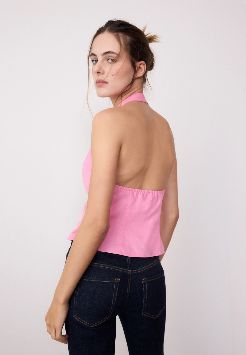 Топ ципао с горловиной халтер и пуговицами