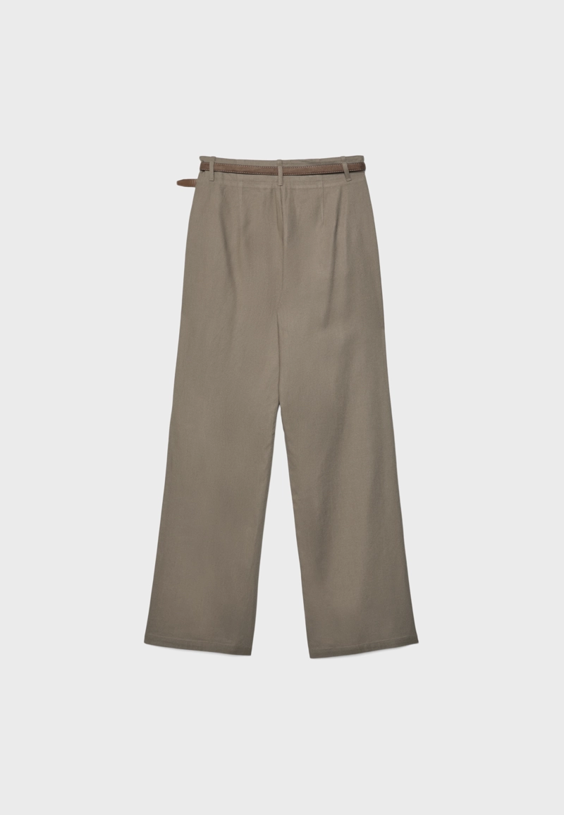 Прямые брюки под лен с ремнем