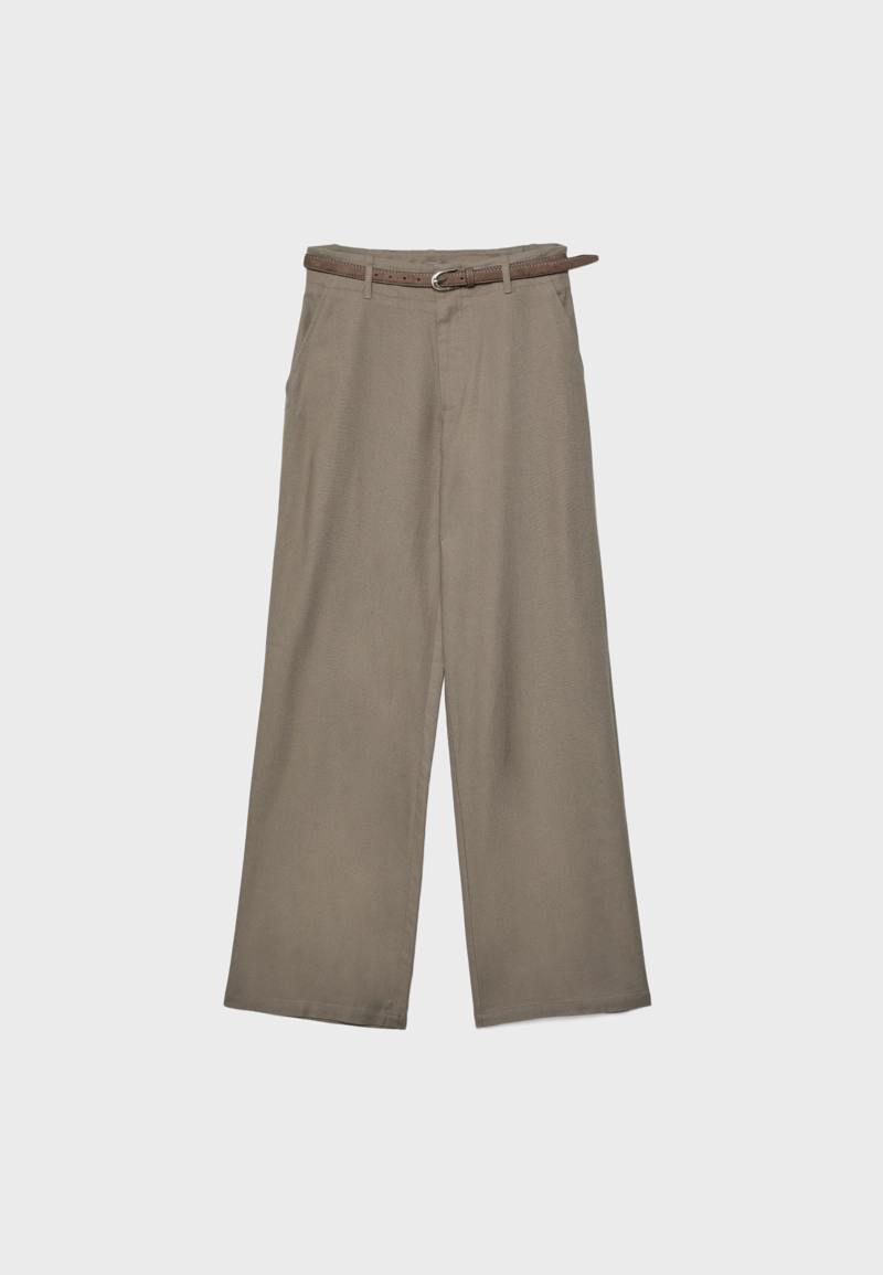 Прямые брюки под лен с ремнем