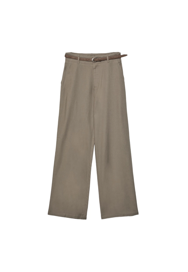 Прямые брюки под лен с ремнем