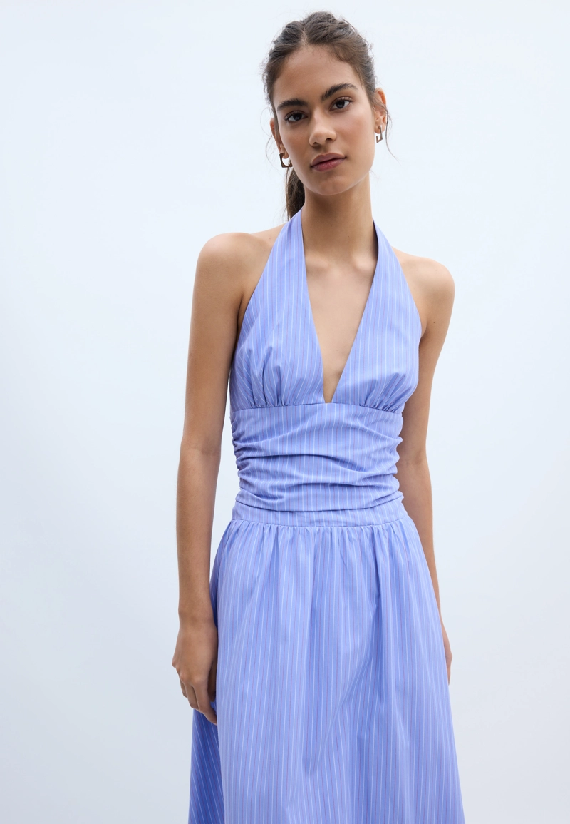 Платье миди с горловиной халтер из поплина