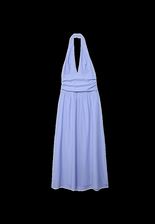 Платье миди с горловиной халтер из поплина- Заказать в России