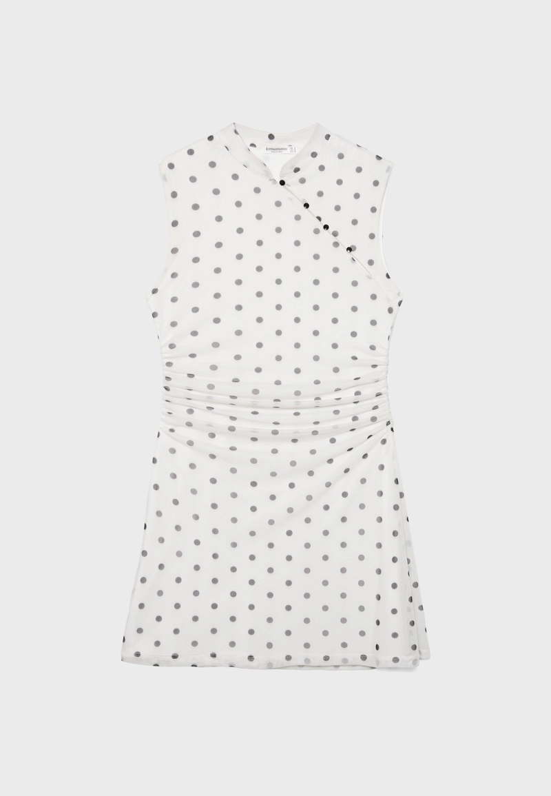 Короткое платье-ципао в горошек