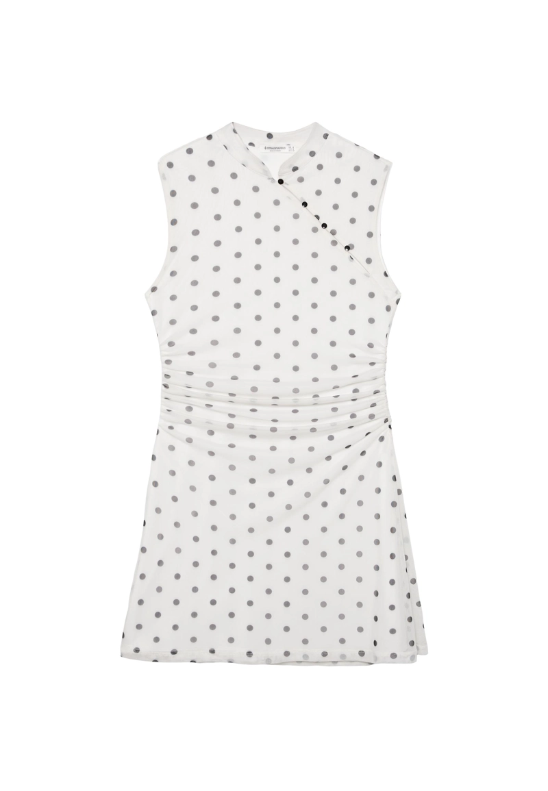 Короткое платье-ципао в горошек