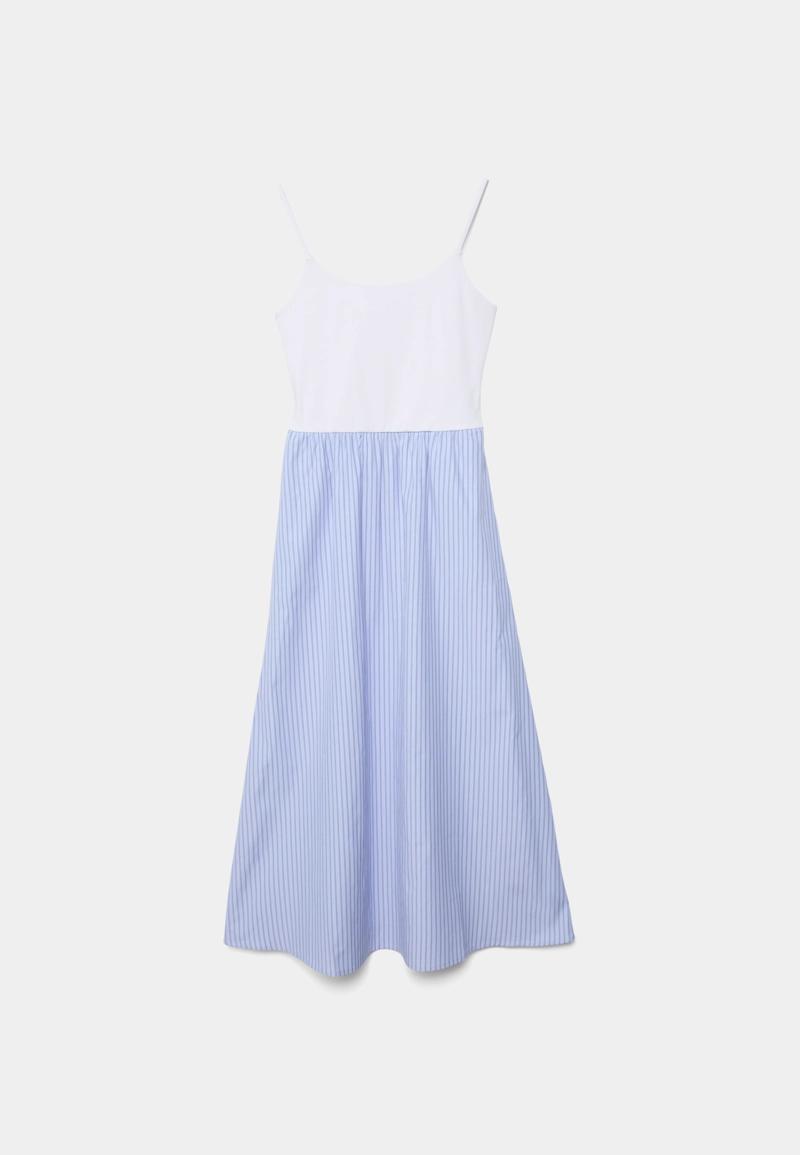 Платье миди из двух видов ткани на бретелях