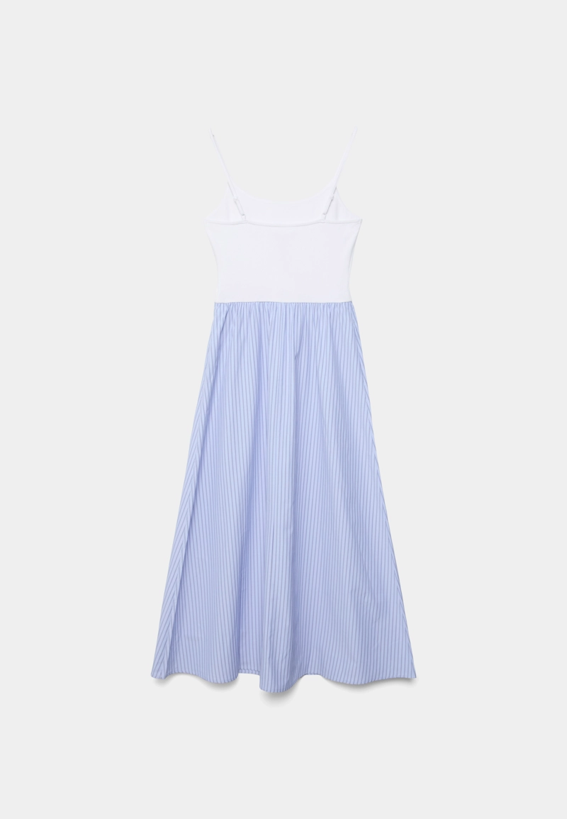 Платье миди из двух видов ткани на бретелях