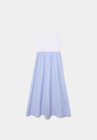 Платье миди из двух видов ткани на бретелях- Заказать в России