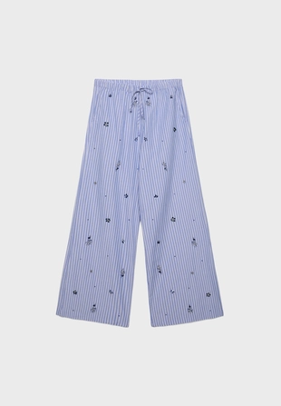 Брюки в пижамном стиле с вышивкой- Заказать в России