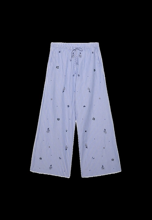 Брюки в пижамном стиле с вышивкой- Заказать в России