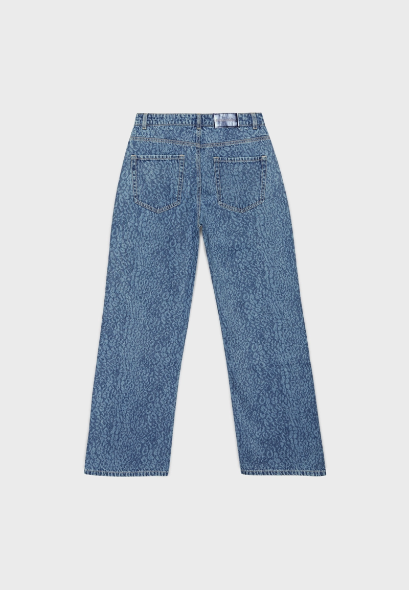 Джинсы прямого кроя с леопардовым принтом и блестящей отделкой