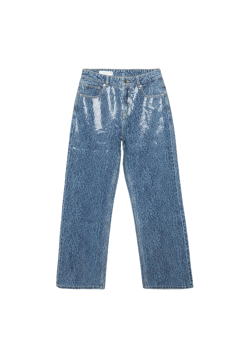 Джинсы прямого кроя с леопардовым принтом и блестящей отделкой