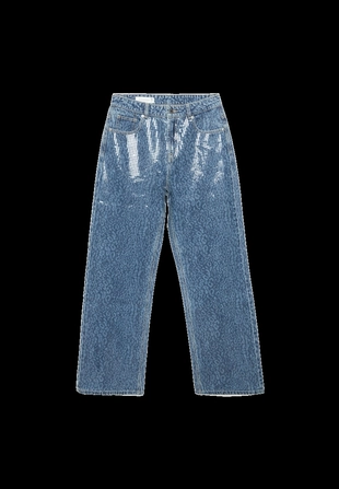 Джинсы прямого кроя с леопардовым принтом и блестящей отделкой- Заказать в России