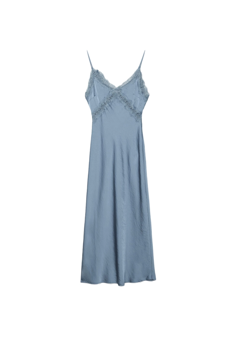 Платье миди с атласной отделкой и кружевом