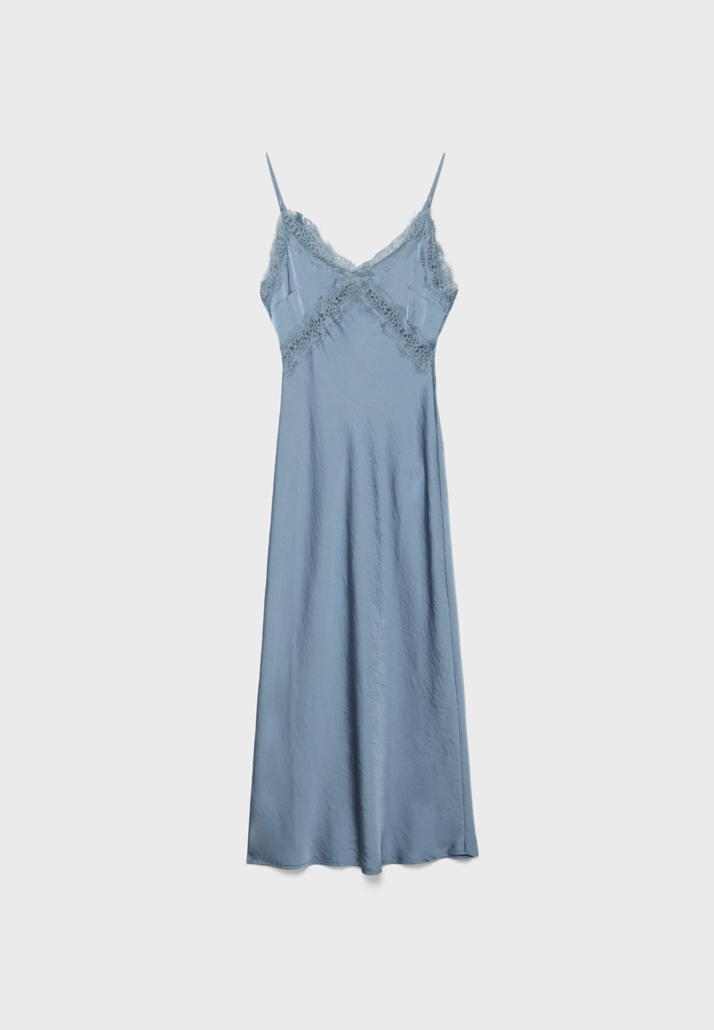 Платье миди с атласной отделкой и кружевом