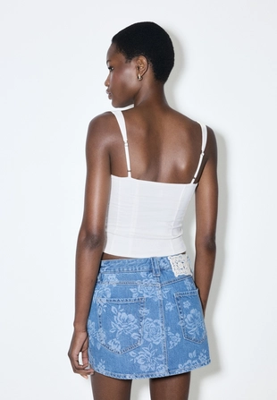 Юбка-шорты из денима с лазерным цветочным принтом- Заказать в России