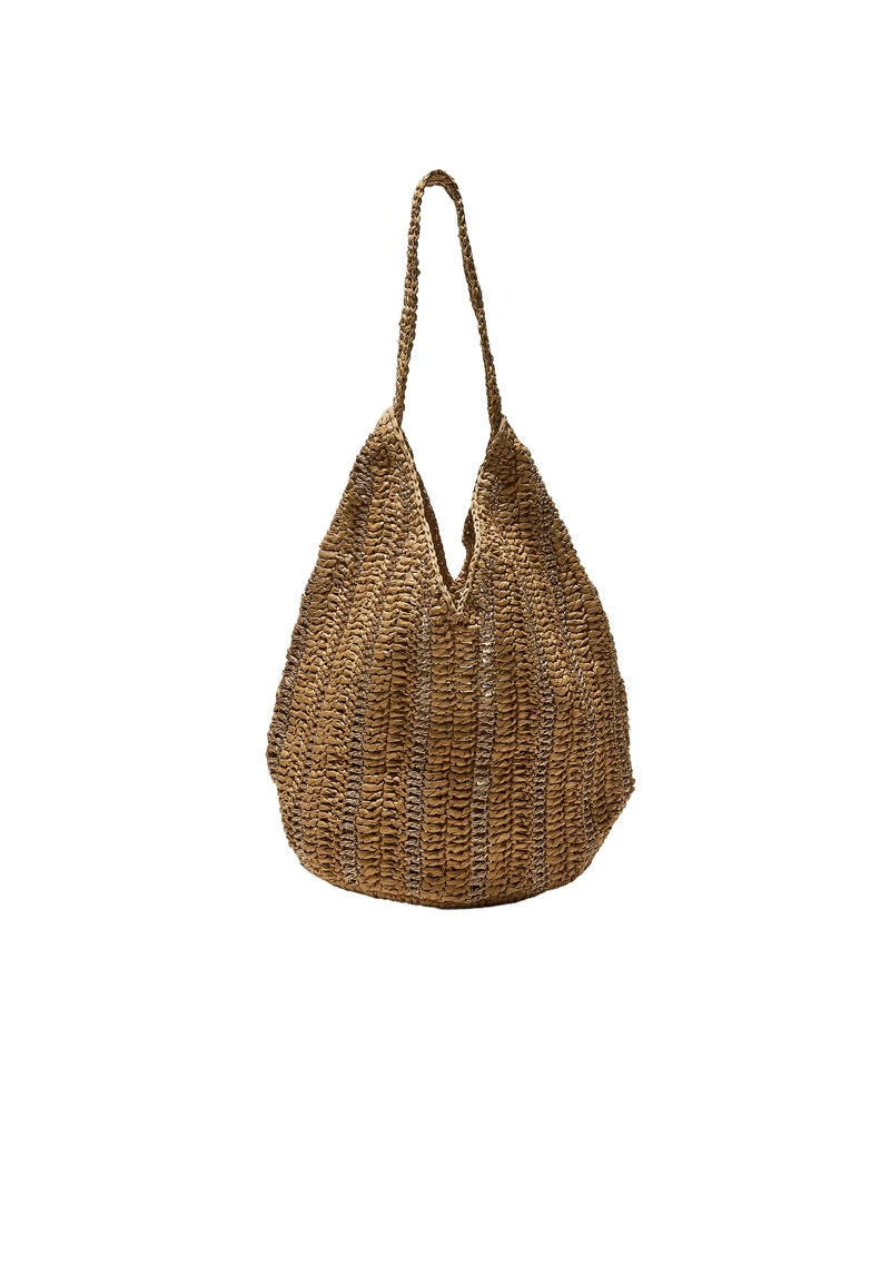 Плечевая сумка из рафии с металлизированной нитью