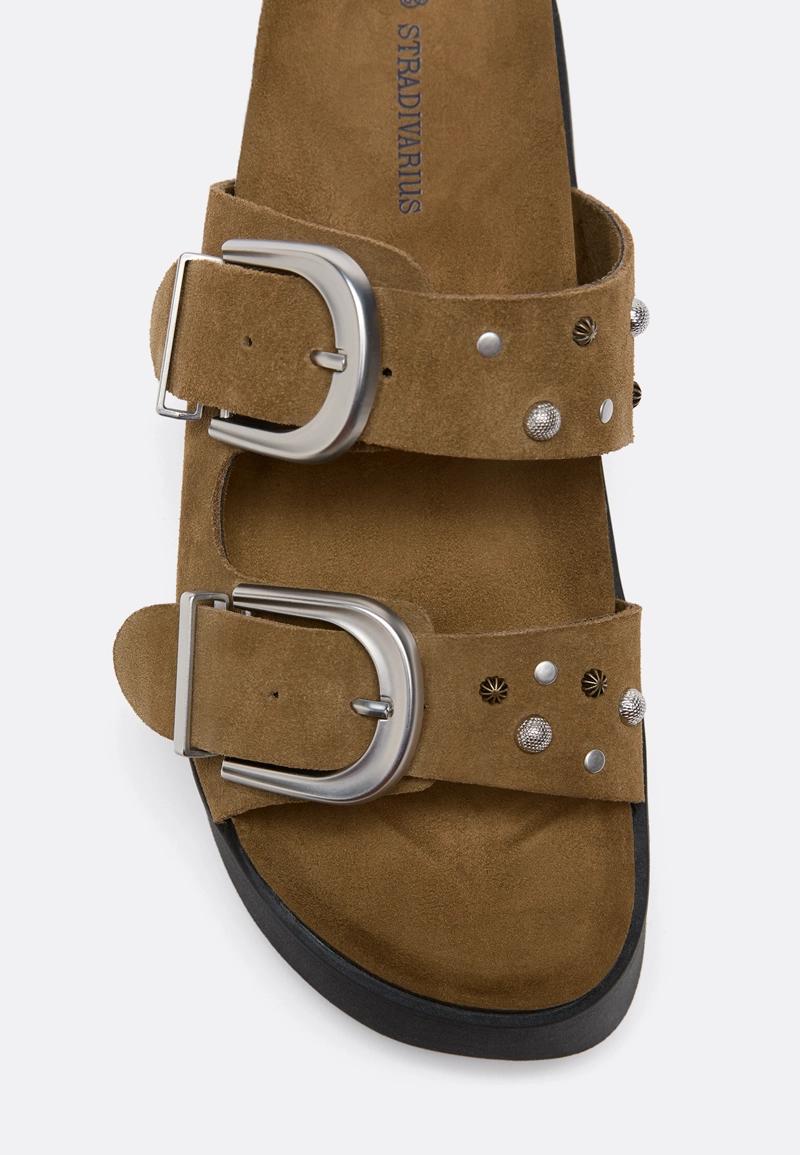 Кожаные сандалии на платформе с пряжками