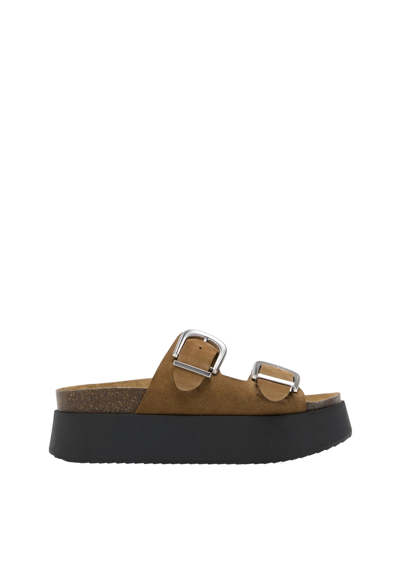 Кожаные сандалии на платформе с пряжками