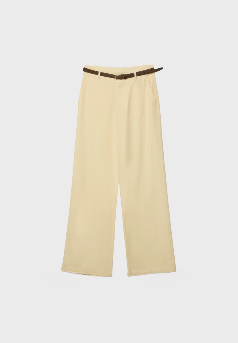 Прямые брюки под лен с ремнем