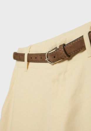 Прямые брюки под лен с ремнем- Заказать в России