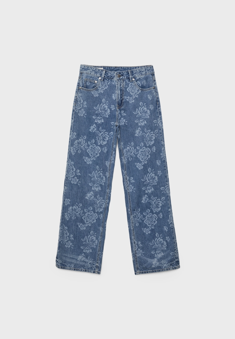 Джинсы прямого кроя с лазерным цветочным принтом