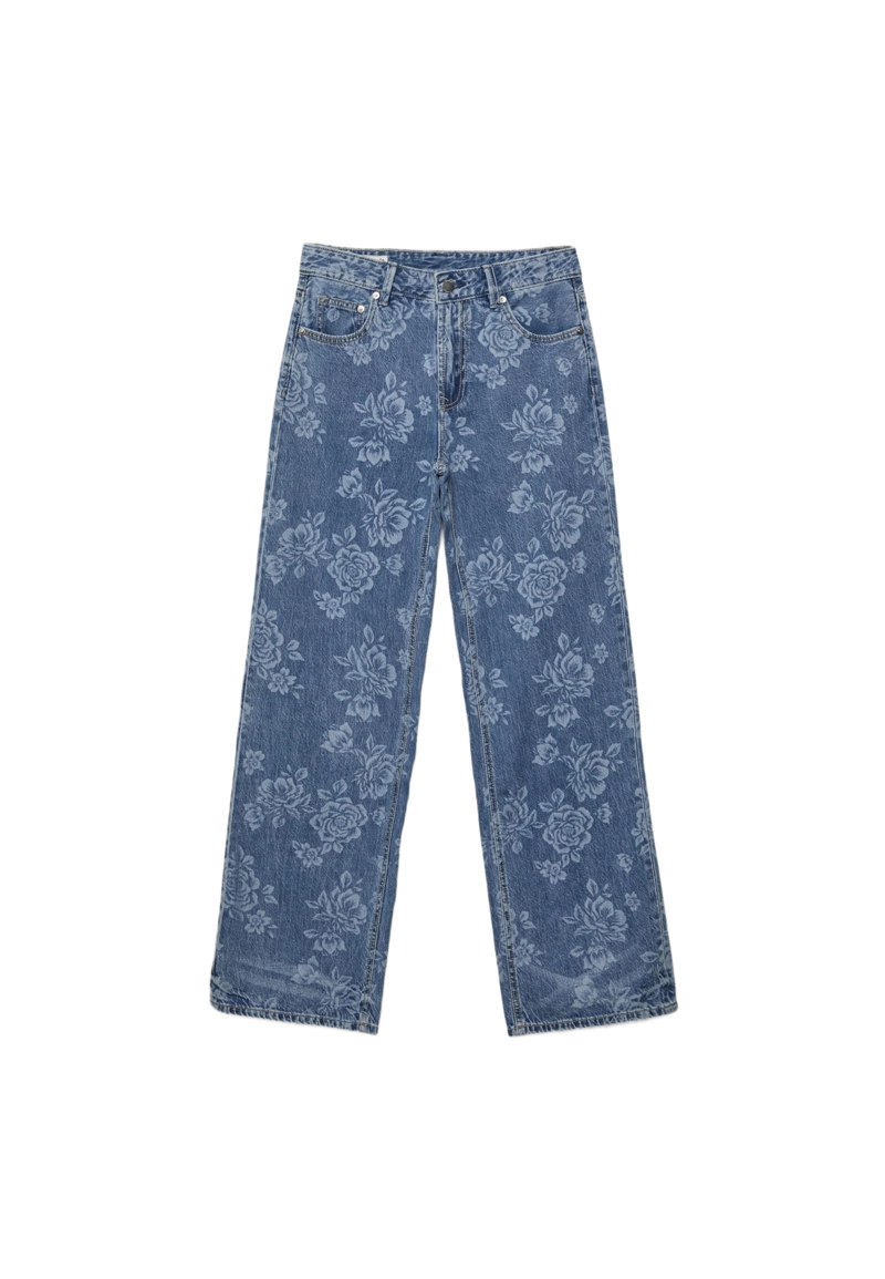 Джинсы прямого кроя с лазерным цветочным принтом