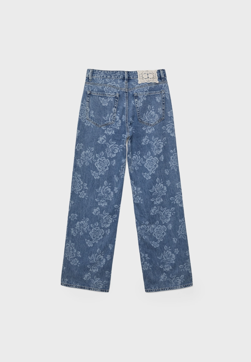 Джинсы прямого кроя с лазерным цветочным принтом