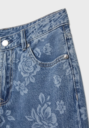Джинсы прямого кроя с лазерным цветочным принтом- Заказать в России