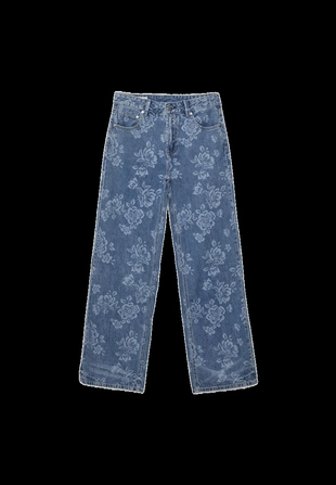 Джинсы прямого кроя с лазерным цветочным принтом- Заказать в России