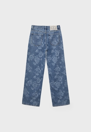 Джинсы прямого кроя с лазерным цветочным принтом- Заказать в России