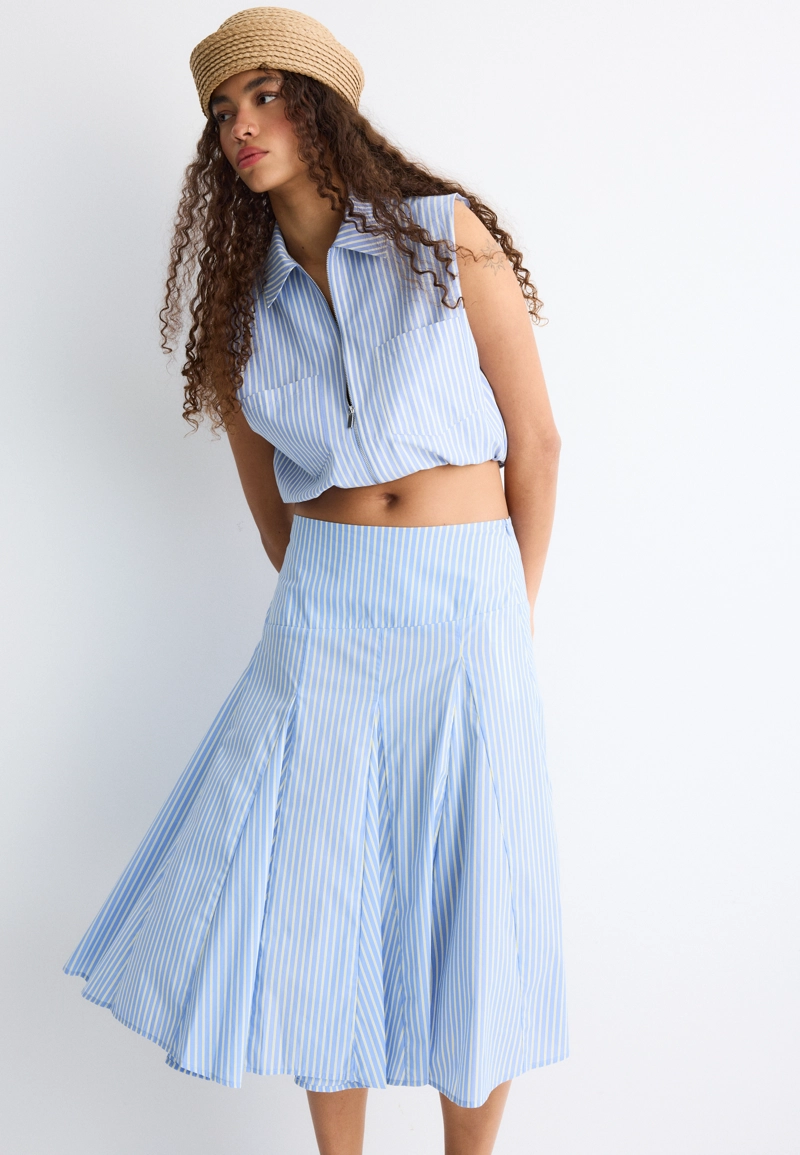 Юбка миди из поплина с асимметричным подолом