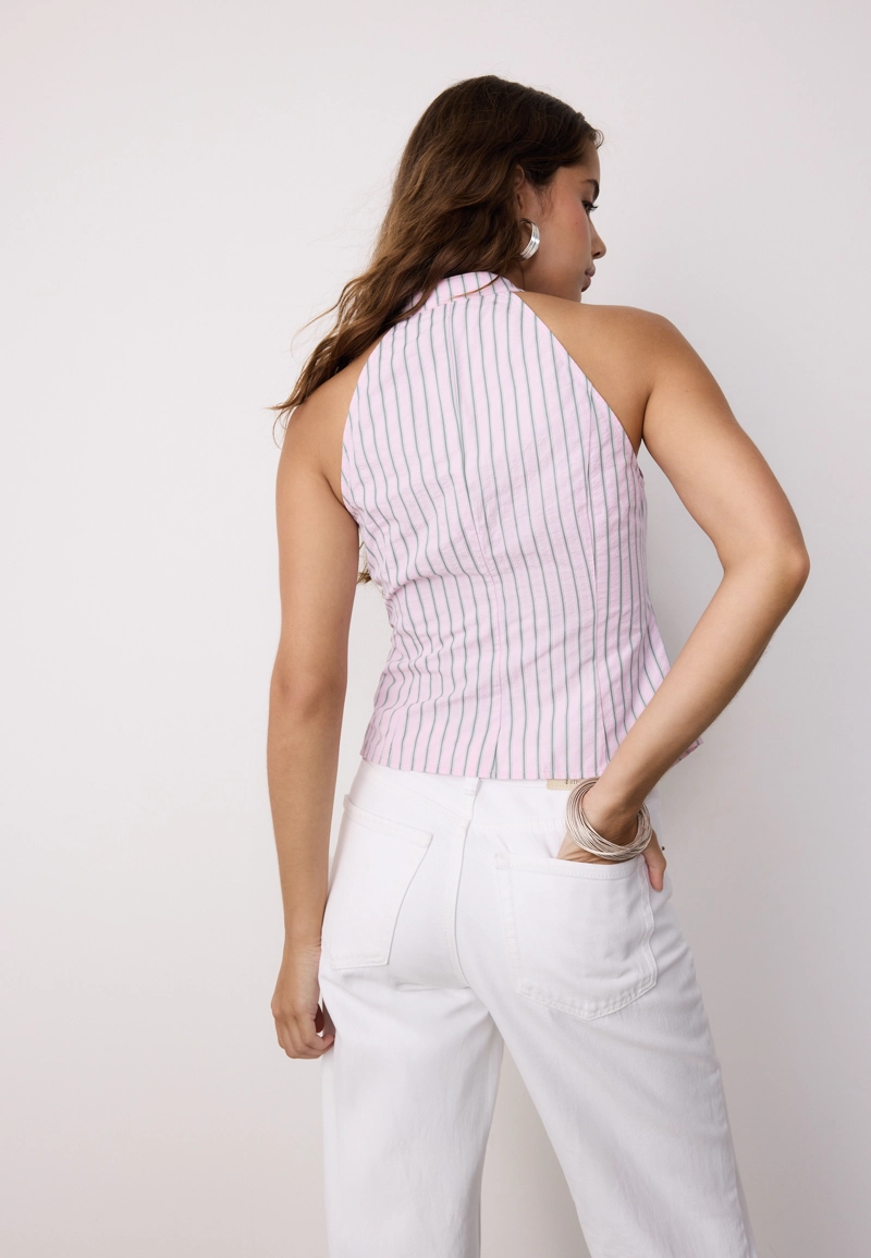 Топ с горловиной халтер и воротником ципао, жатый