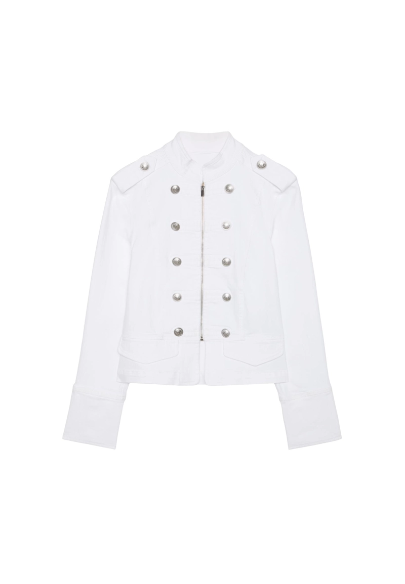 Джинсовая куртка в стиле милитари