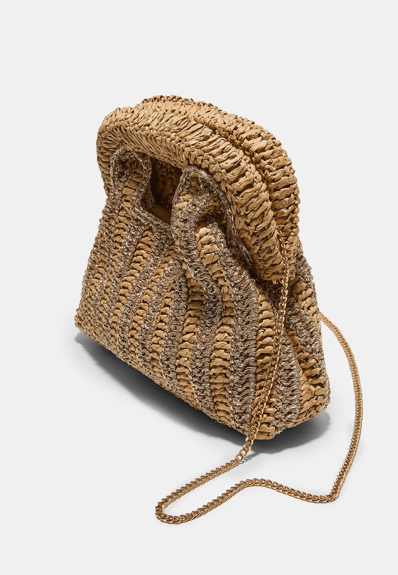Сумка-мешок из рафии с металлическим блеском