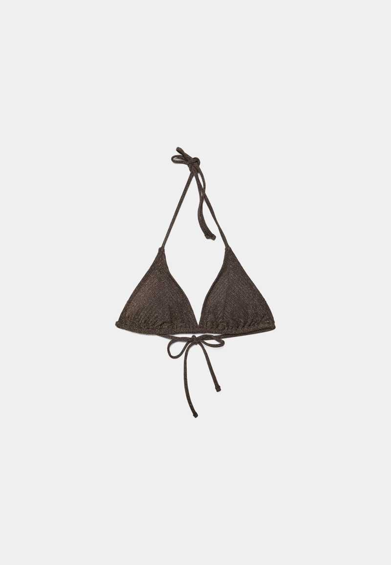 Бюстгальтер бикини треугольный в рубчик с блестящей нитью
