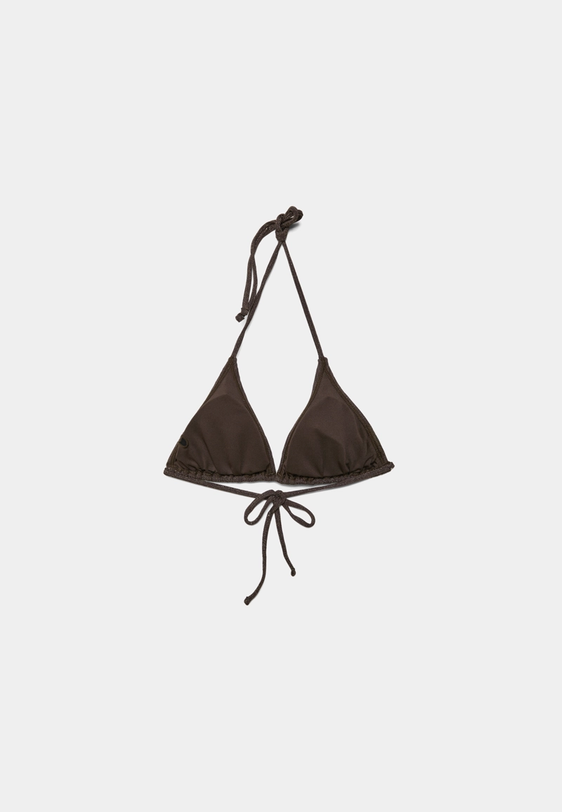 Бюстгальтер бикини треугольный в рубчик с блестящей нитью