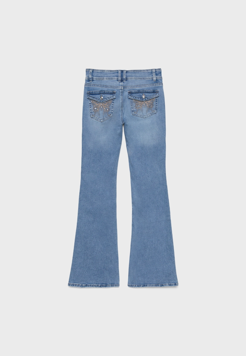 Вышитые джинсы-клеш medium light blue denim