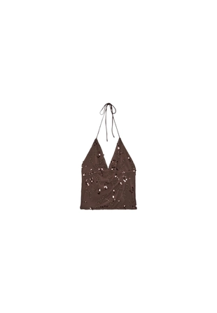Brown|2727/270/400 - Stradivarius Топ с горловиной халтер, вышивкой и блестящей отделкой