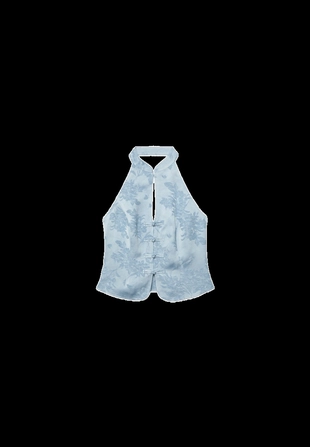 Sky blue|2194/433/042 - Stradivarius Топ ципао с вышивкой, сатин