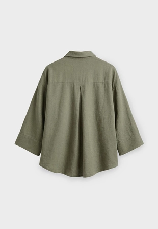 Khaki|2024/451/550 - Stradivarius Рубашка с рукавом в стиле кимоно, эффект льна