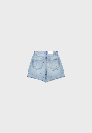 MEDIUM LIGHT BLUE DENIM|1360/365/701 - Stradivarius Джинсовые шорты с блестящей отделкой